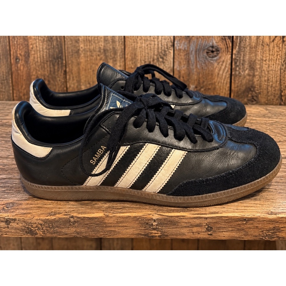 Adidas Samba OG Leather Sneakers Black White Gum Sole Mens Size 8.5 Women's 9.5